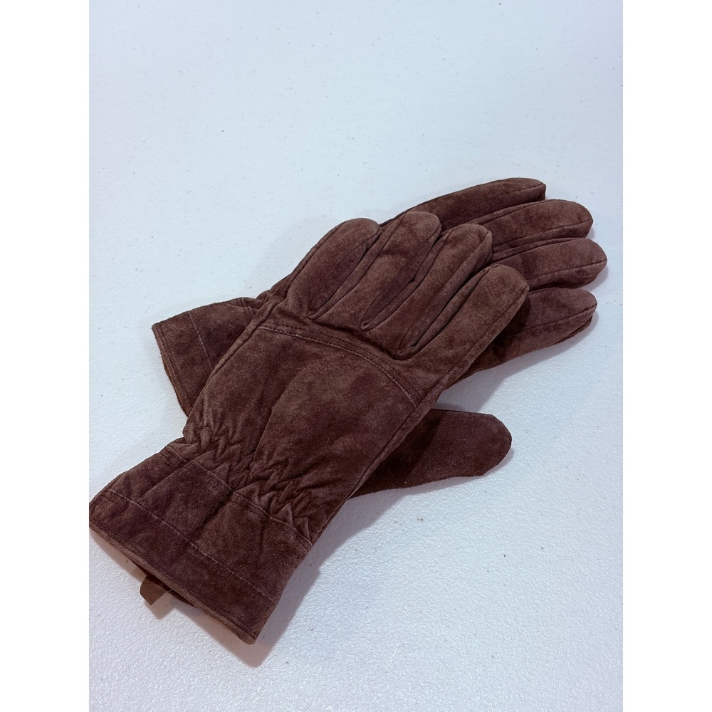 Aris Brown Pigskin Suede Leather Gloves Lined Elastic Wrist Womens Medium
